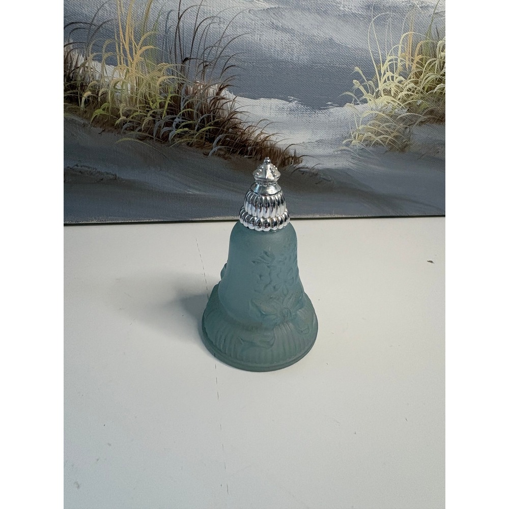 Vintage Avon Joyous Bell Topaze Cologne Frosted Blue Glass Bottle 1 fl oz Silver